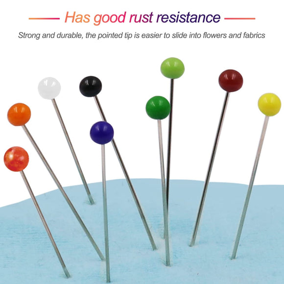 Pack of multicolor glass head sewing pins