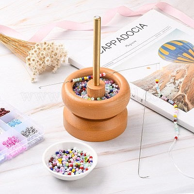 Wooden Manual Seed Bead Spinner Holder