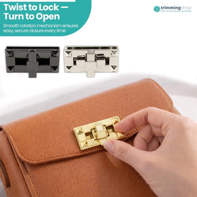 Metal Purse Twist Lock, Pyramid Studded Rectangular Turn Lock Clasp Closure for Handbags, Clutches, and Shoulder Bags